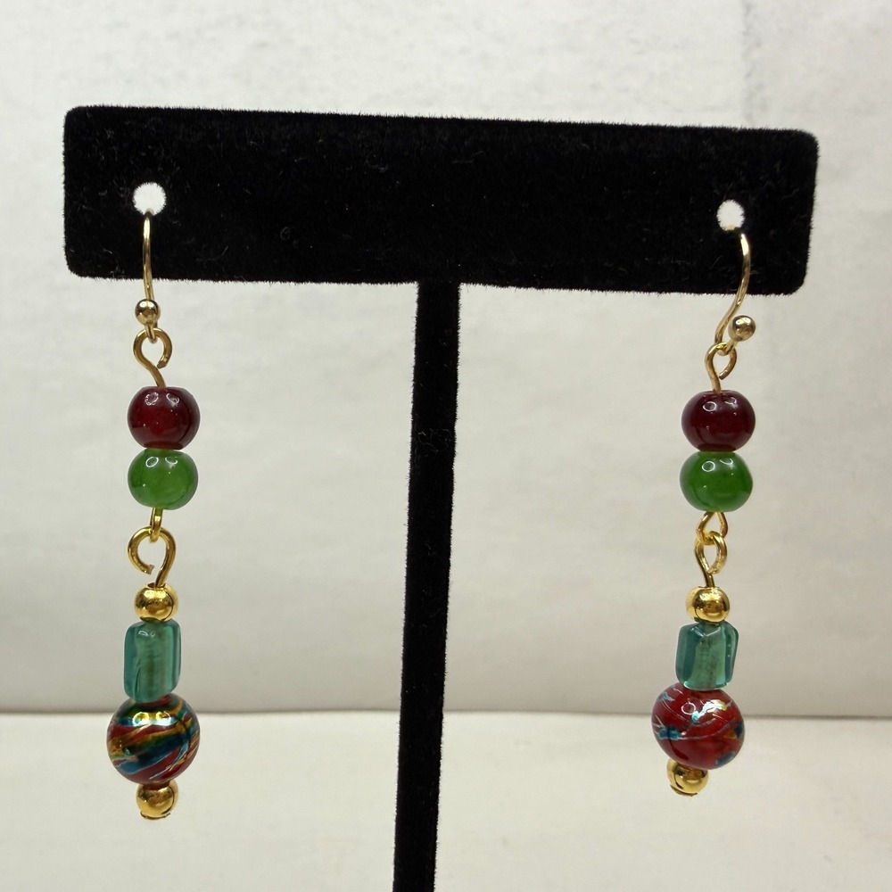 18K Gold Plated Hook Murano Glass Bead Dangle Earrings Boho Venetian Jewelry
